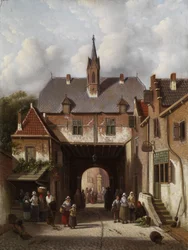 Marché sous un bâtiment de porte